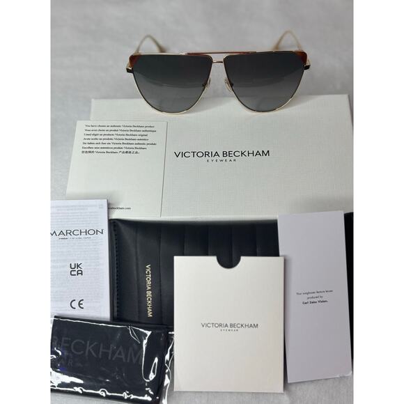 Victoria Beckham VB239S Gold Aviator Sunglasses - New - Picture 1 of 5